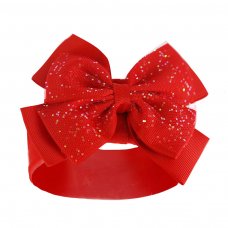 HB92-R: Red Headband w/Glitter Bow
